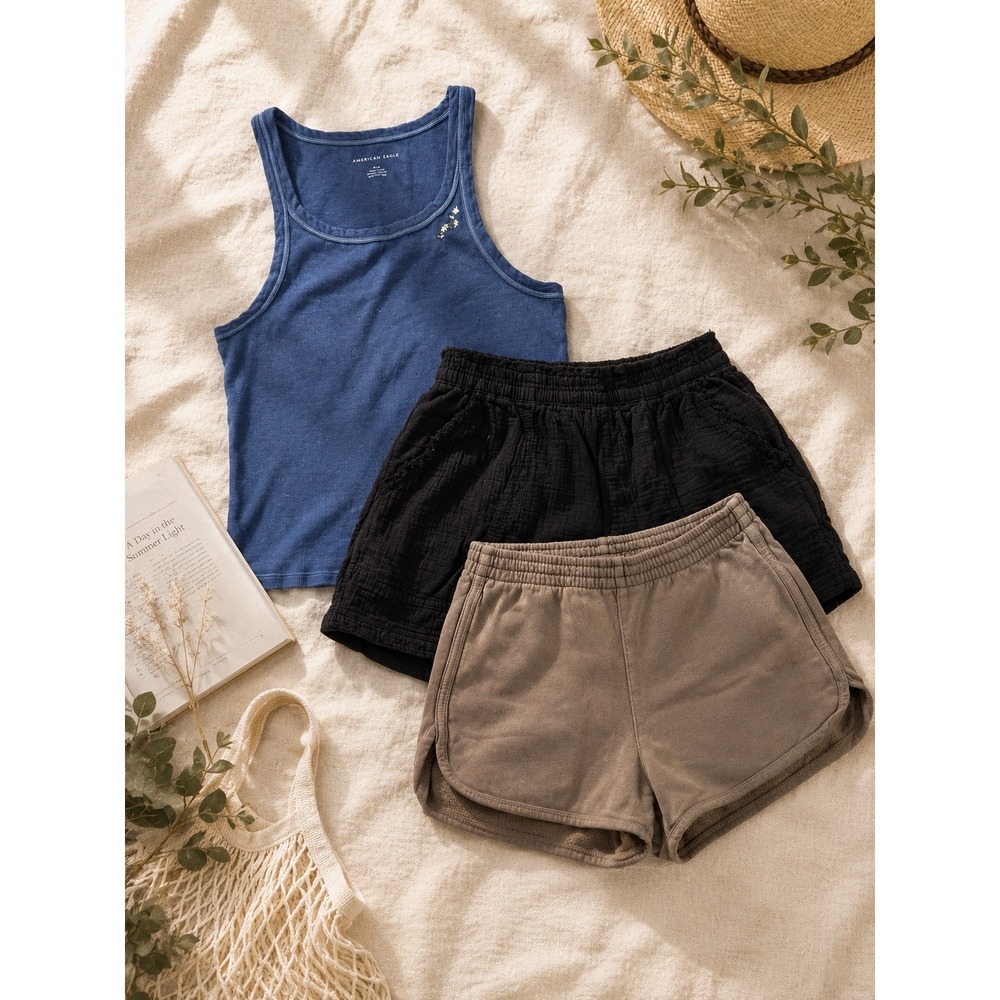 American Eagle Aerie John Galt‎ Loungewear Bundle Tank Shorts Set Large OS